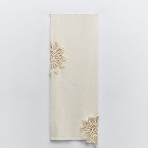 Zara knit crochet cutout embroidery midi skirt pencil tube dress cream ivory